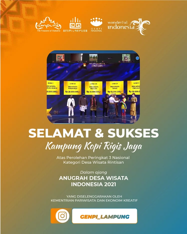 Kampoeng Kopi Rigis Jaya Lampung Barat Juara 3 Nasional Desa Wisata Rintisan ADWI 2021